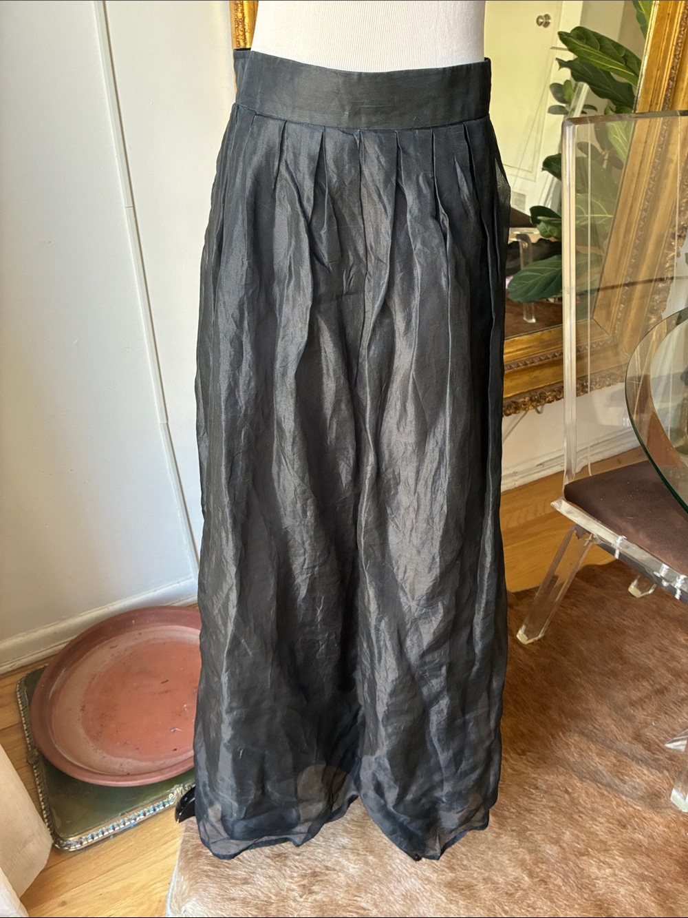 Rena Rowan silk Black Pleated Maxi Skirt - size 10